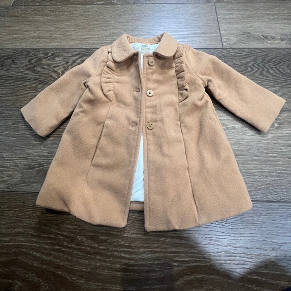 Baby B'Gosh Baby Girl's Camel Ruffle Dress Coat Fully Lined Holiday Coat Sz 12M - Picture 1 of 13